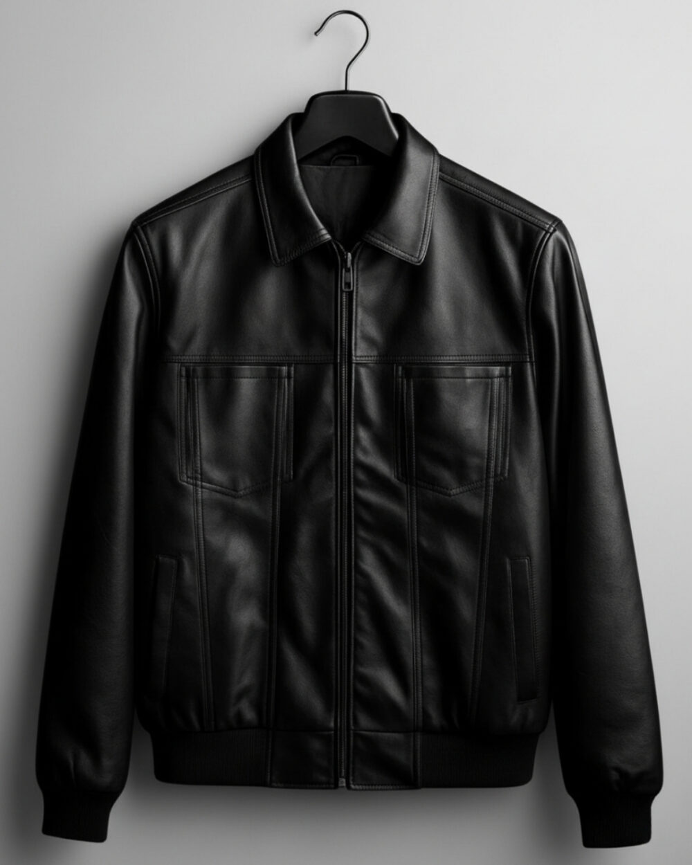 The Icon — Black Slim Collared, Premium Vegan Leather Jacket