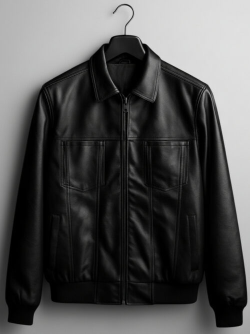 The Icon — Black Slim Collared, Premium Vegan Leather Jacket