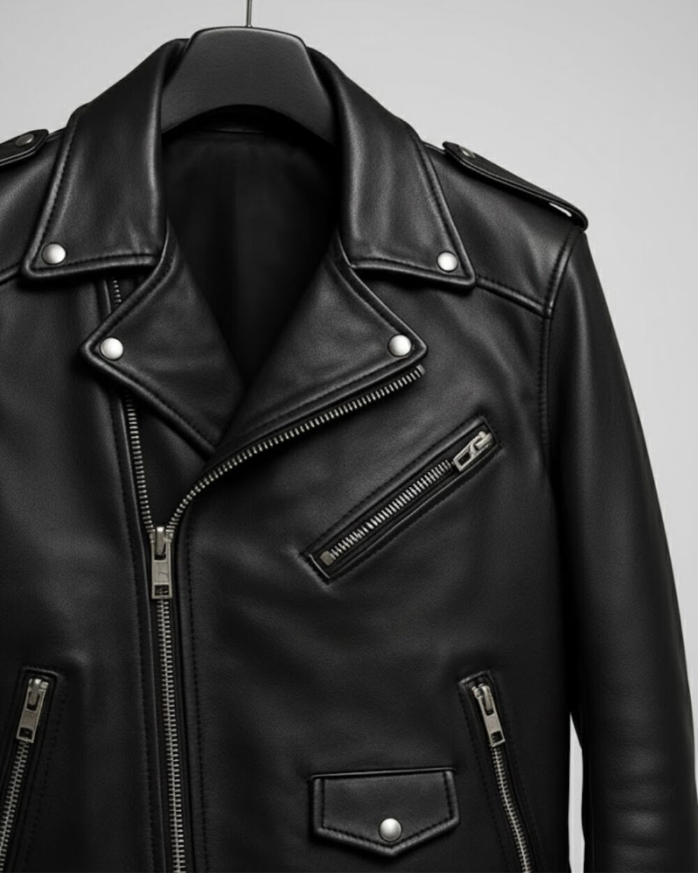 The Rebel — Black Biker, Premium Vegan Leather Jacket - Image 3