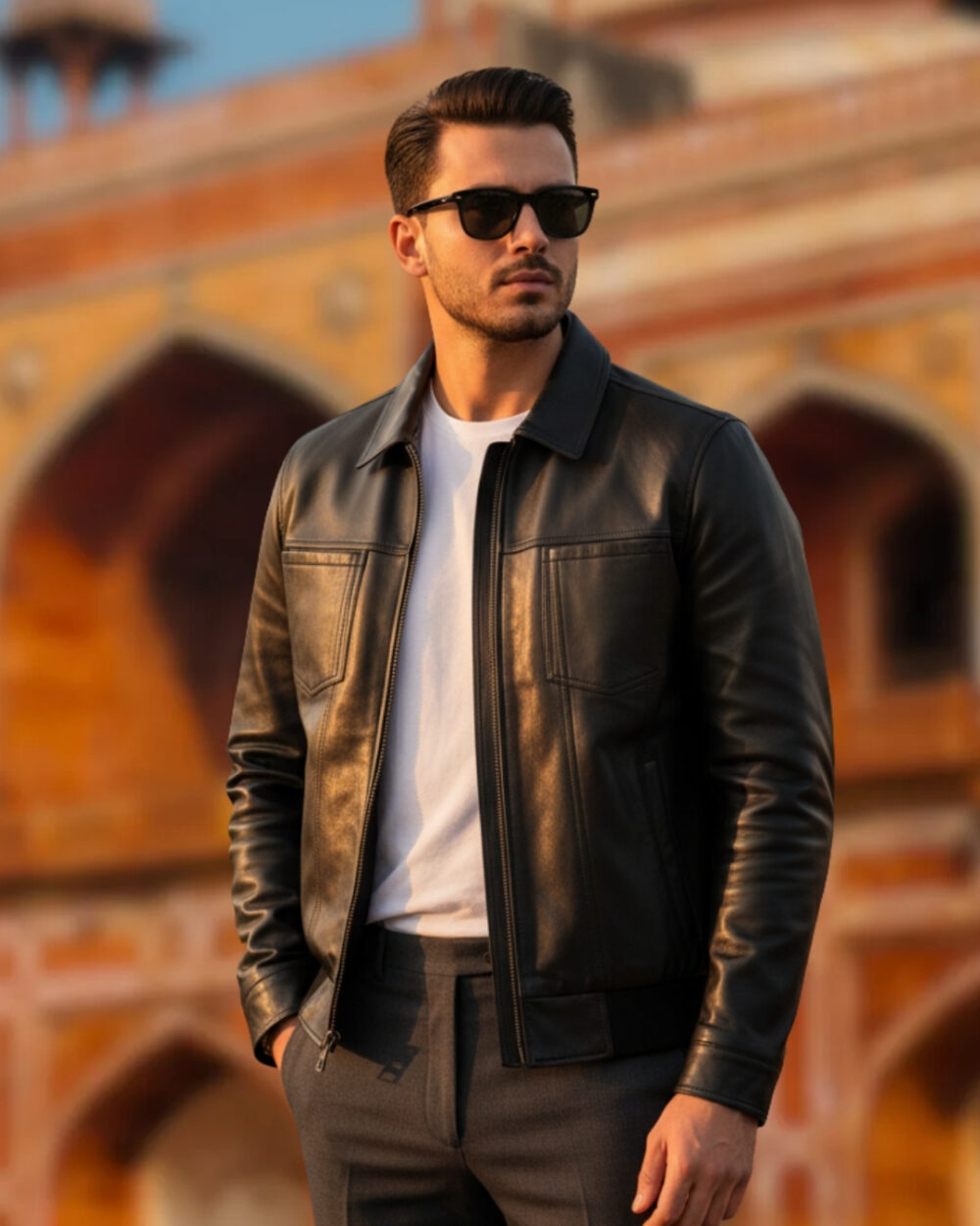 The Icon — Black Slim Collared, Premium Vegan Leather Jacket - Image 2