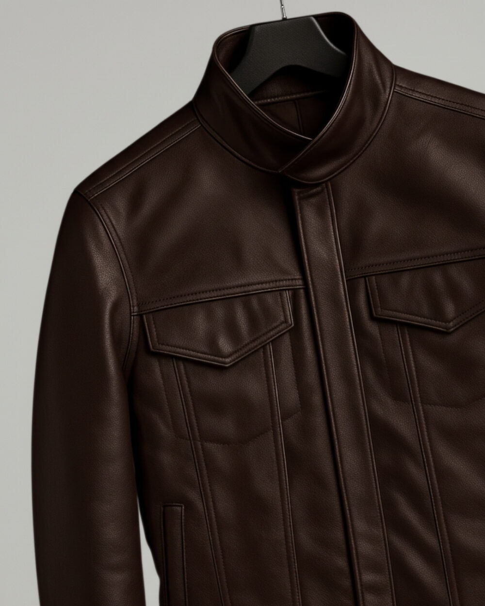 The Nomad — Brown Minimalist, Premium Vegan Leather Jacket - Image 3