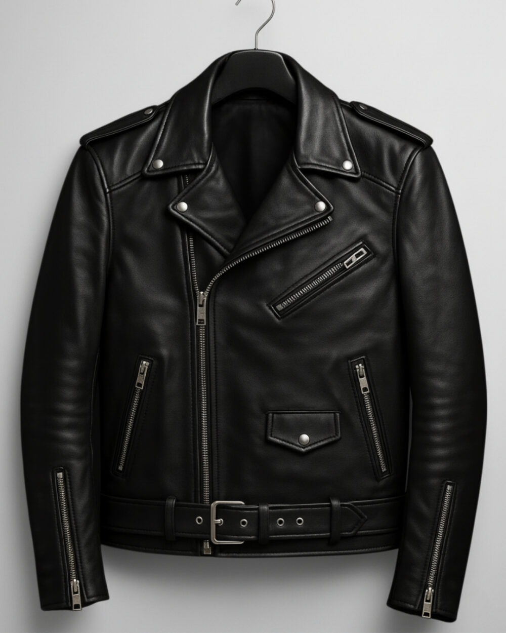 The Rebel — Black Biker, Premium Vegan Leather Jacket